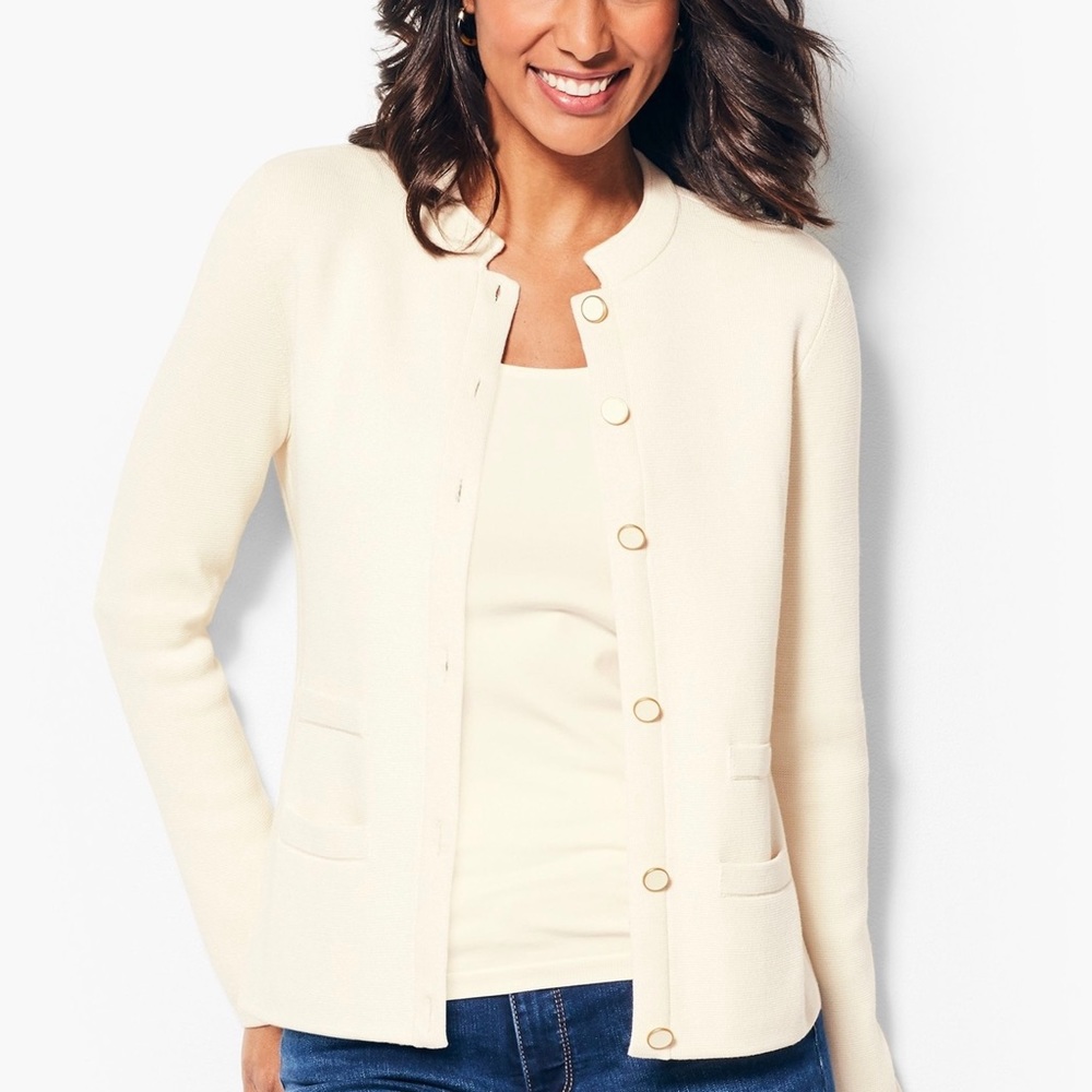 Talbots Banded Collar Sweater Jacket Size Large
